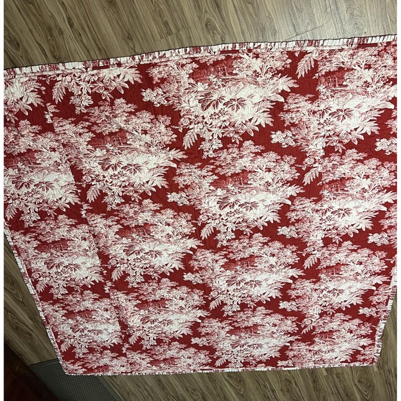 Pottery Barn Quilt and 2 Euro Shams Red White Toile Ruffle Cottage Queen Bedding - Picture 1 of 16